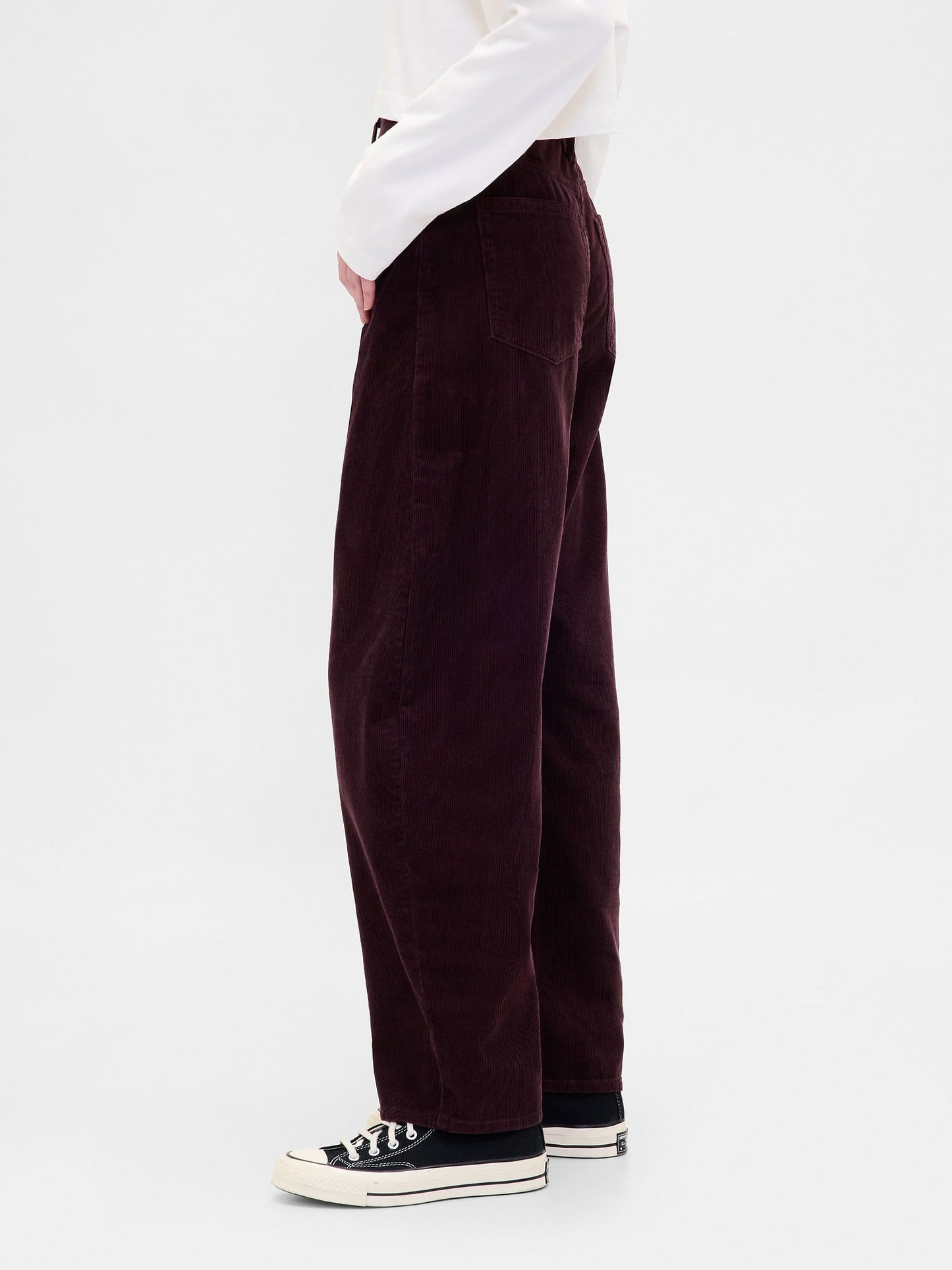 Bordo High Rise Kadife Barrel Pantolon