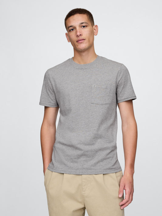 Gri Organik Pamuk Cepli T-Shirt