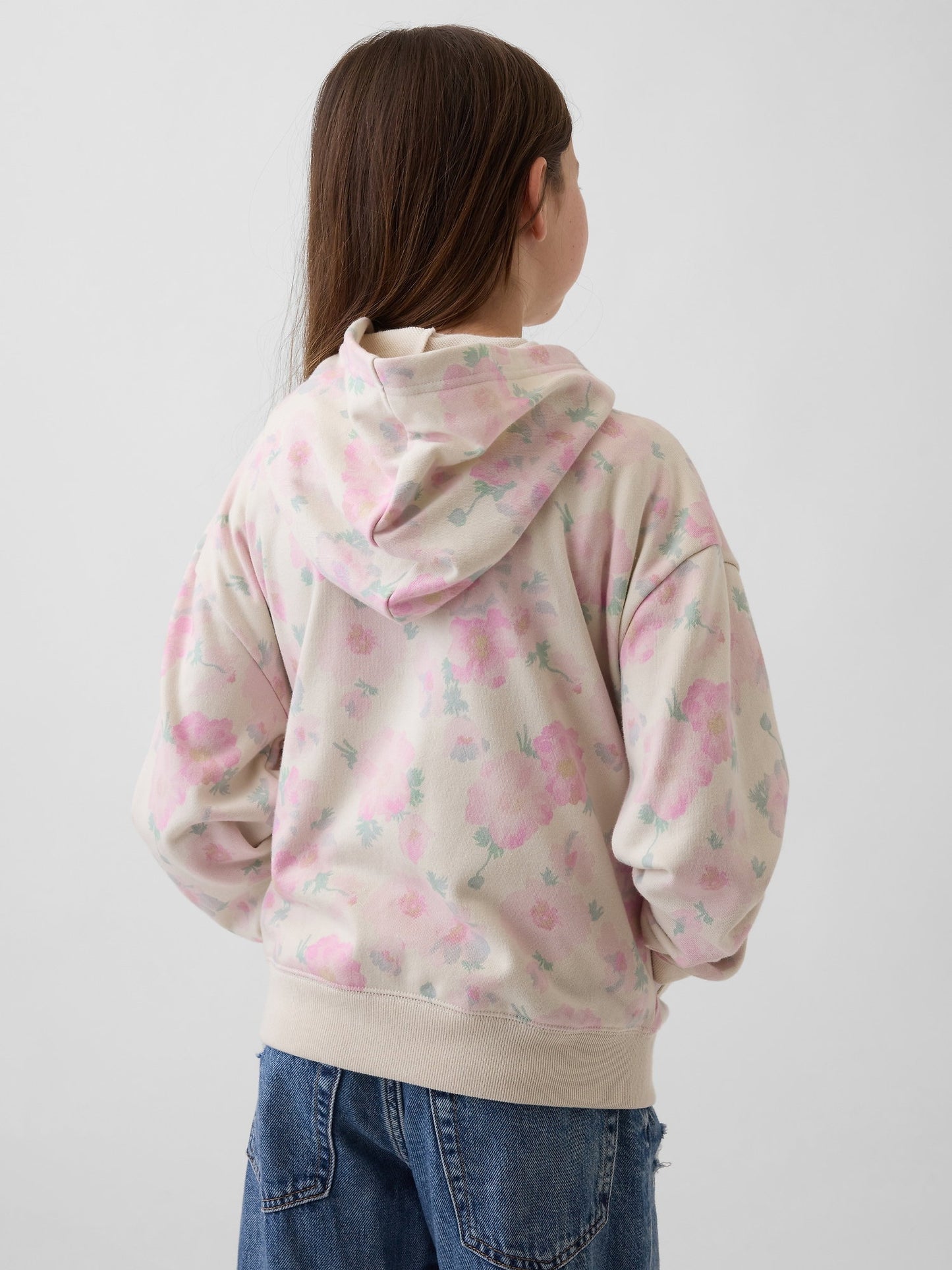 Açık Pembe Relaxed Gap Logo Fransız Havlu Kumaş Fermuarlı Sweatshirt