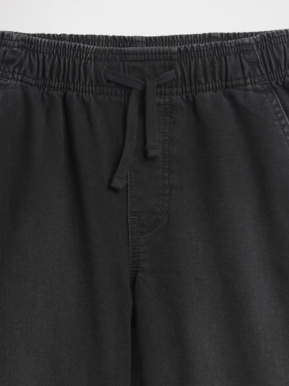 Siyah Pull-on Wide-leg Jean Pantolon
