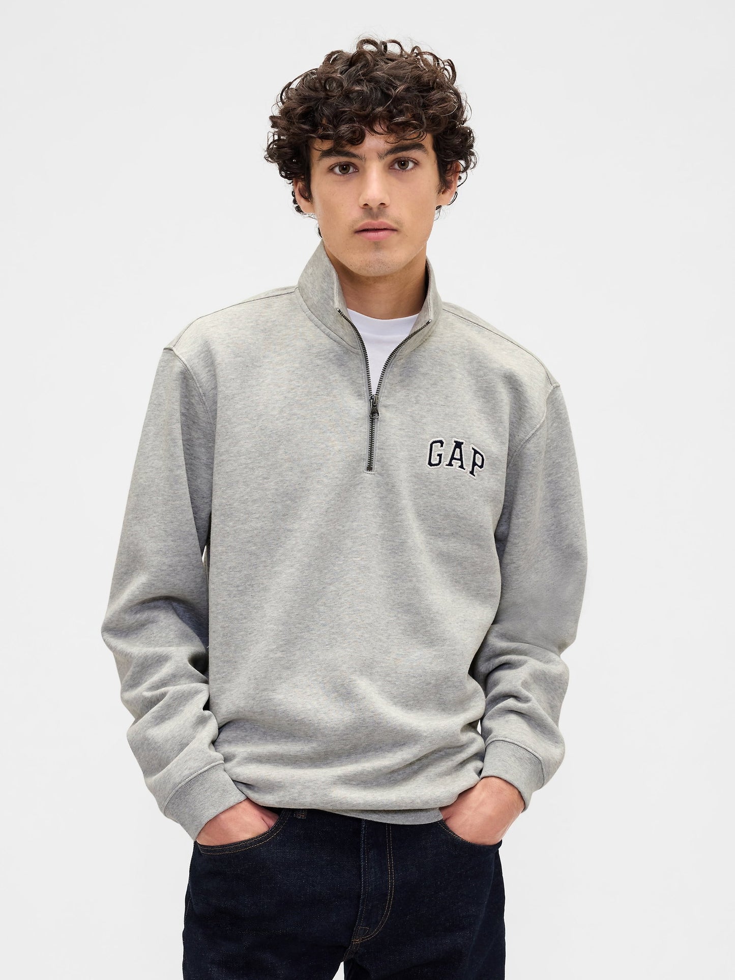 Gri Relaxed Gap Logo Yarım Fermuarlı Sweatshirt
