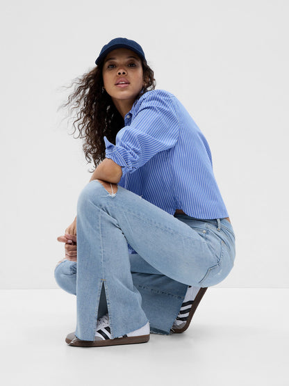 Açık Mavi High Rise Split Hem 70s Flare Washwell™ Jean Pantolon