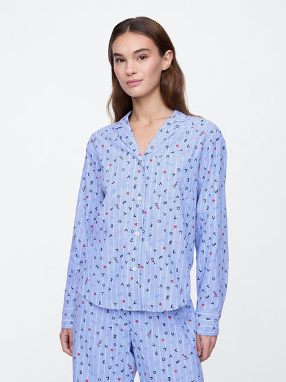 Mavi Poplin Oversized Pijama Üstü