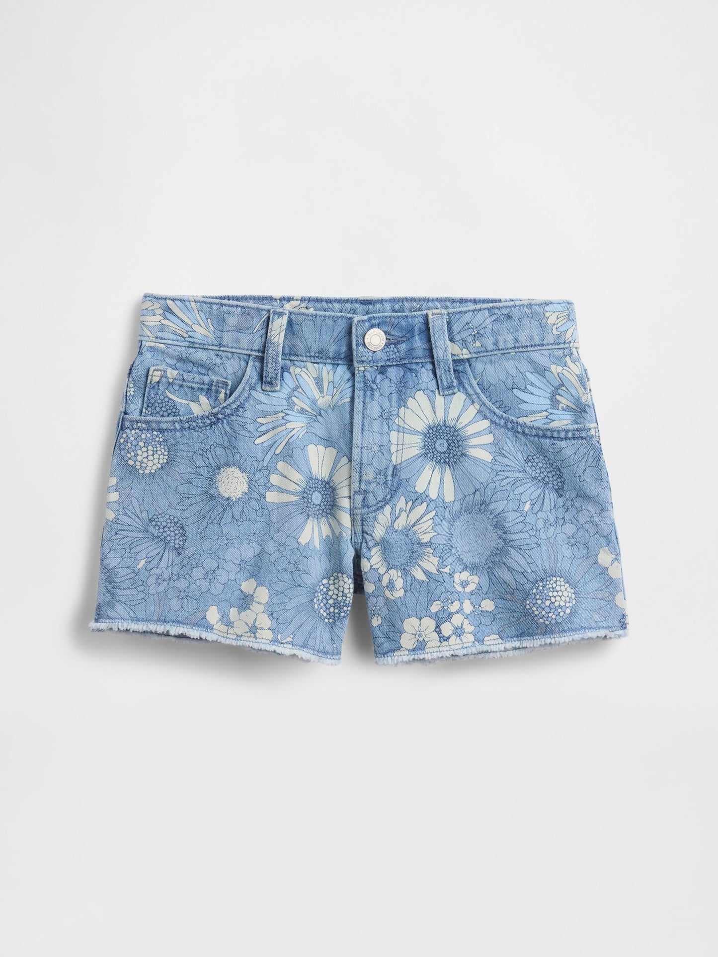 Açık Mavi Low Rise Stride Çiçekli Denim Şort