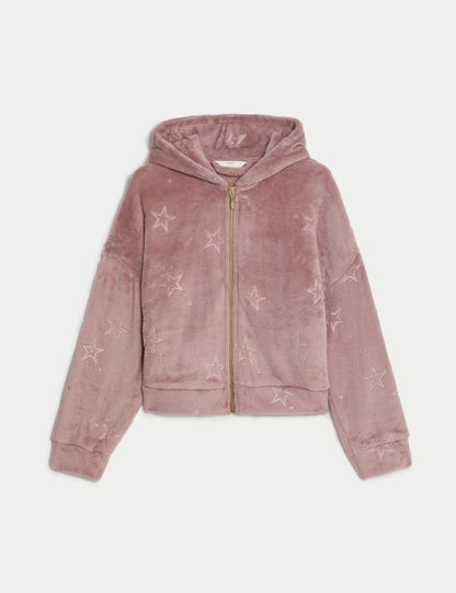 Yıldız Desenli Kapüşonlu Polar Pijama Üstü