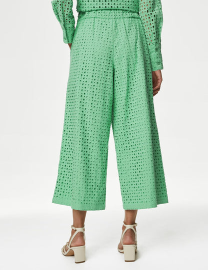 Saf Pamuklu Wide Leg Kapri Pantolon