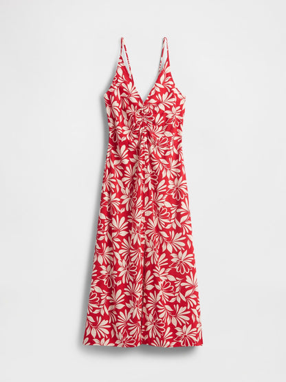 Kırmızı Bağcıklı Maxi Slip Elbise