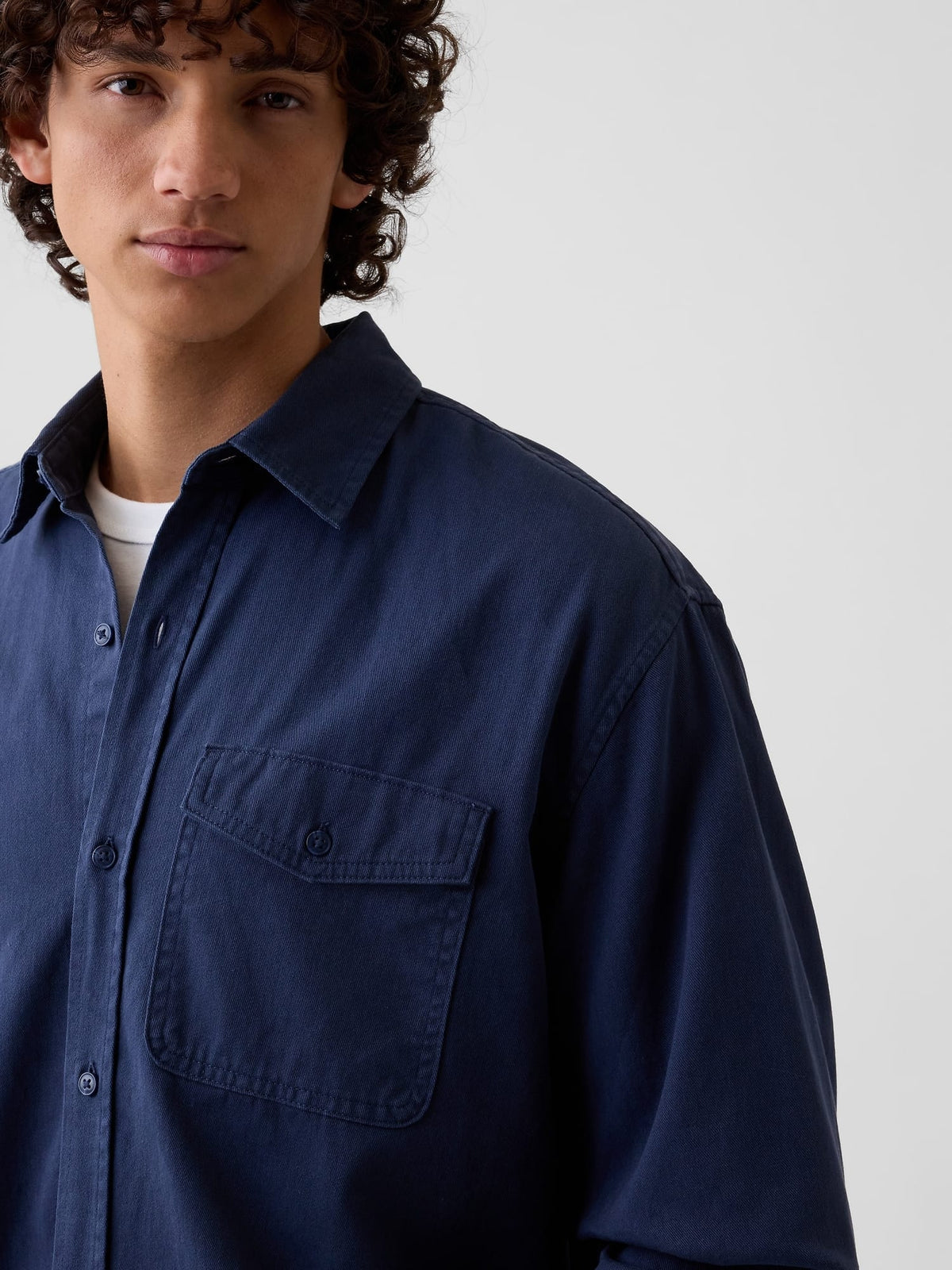 Lacivert Boxy Fit Twill Gömlek