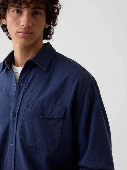Lacivert Boxy Fit Twill Gömlek