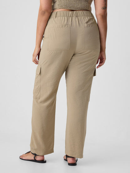 Bej Mid Rise Pull-on Kargo Pantolon