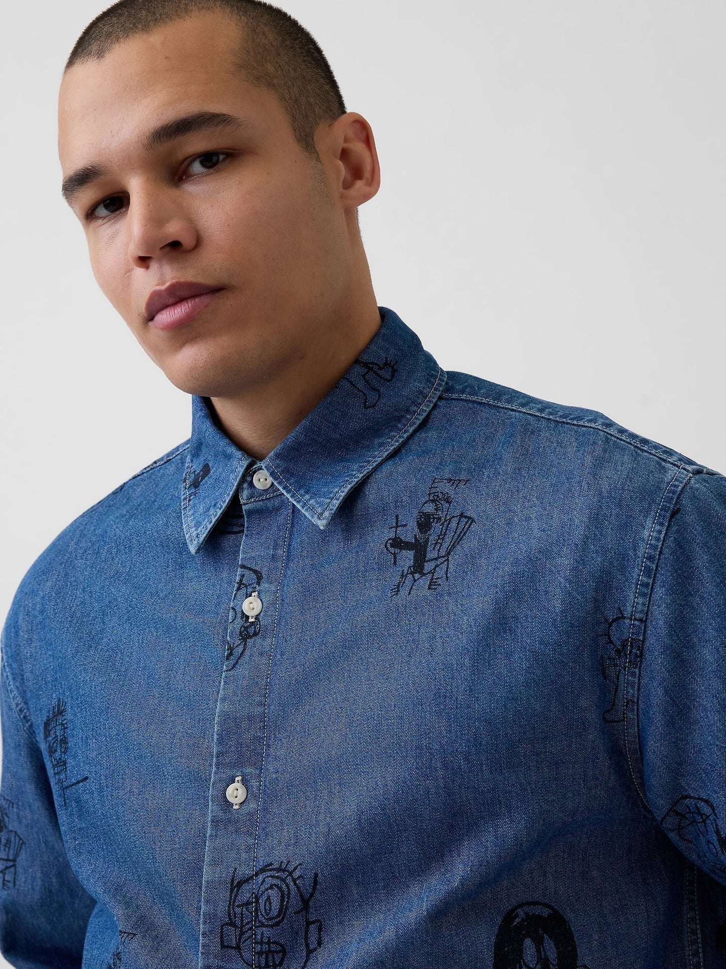 Mavi Jean-michel Basquiat Baskılı Denim Gömlek