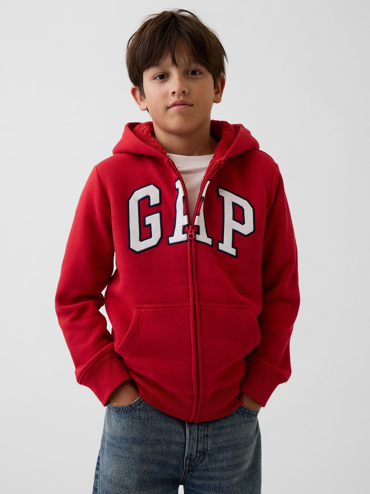 Kırmızı Sherpa Astarlı Logo Fermuarlı Sweatshirt