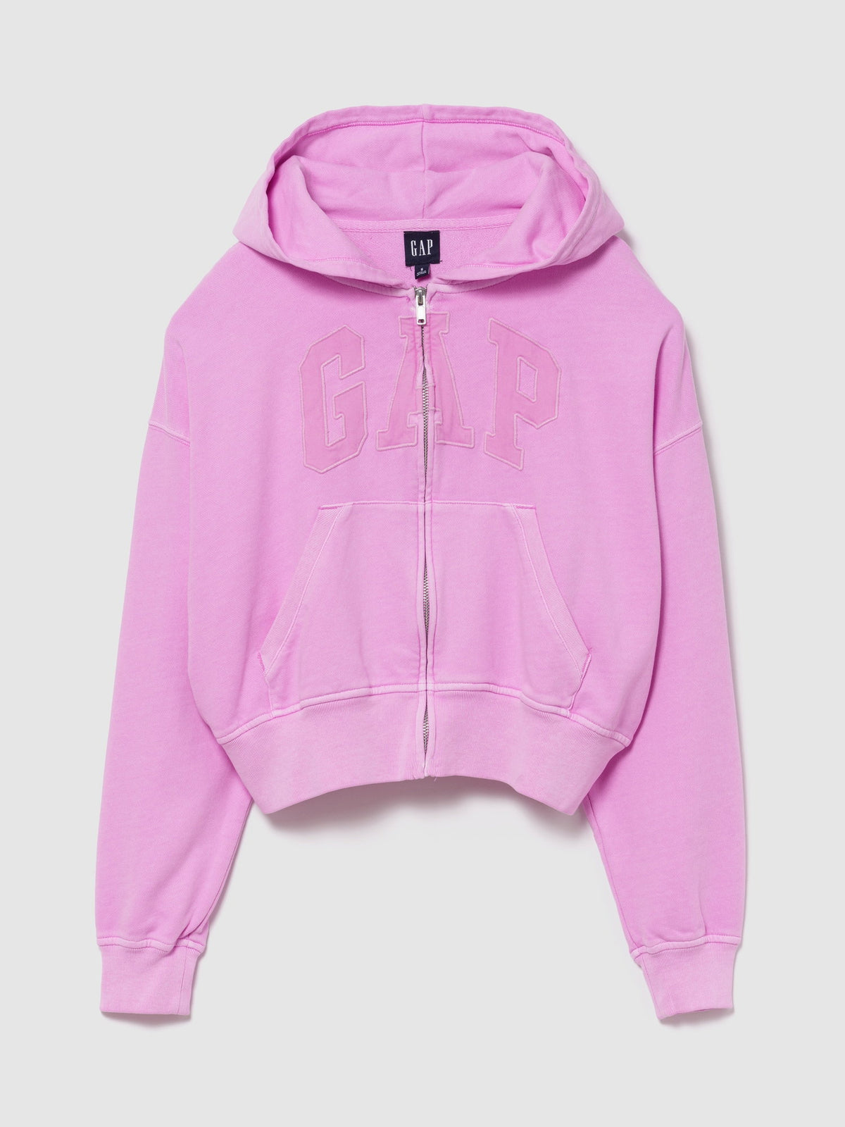 Pembe Fransız Havlu Kumaş Oversized Gap Logo Fermuarlı Sweatshirt