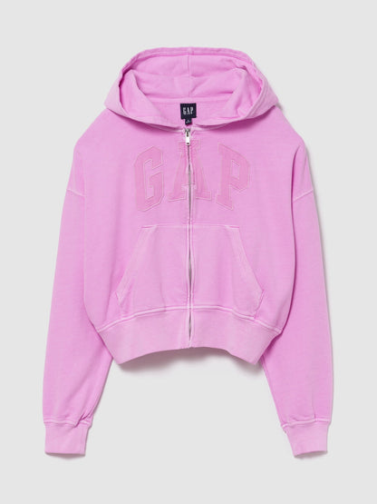 Pembe Fransız Havlu Kumaş Oversized Gap Logo Fermuarlı Sweatshirt