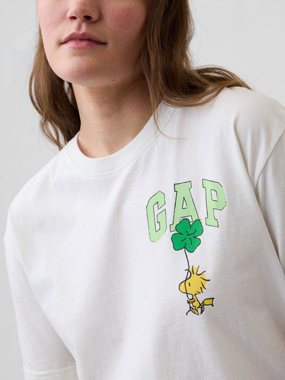 Beyaz Peanuts Oversized Bisiklet Yaka T-shirt