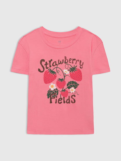 Pembe Grafik Baskılı T-shirt