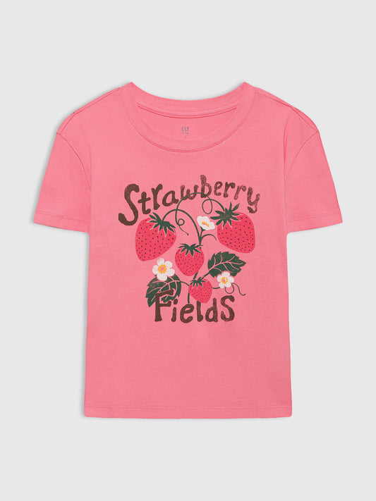 Pembe Grafik Baskılı T-shirt