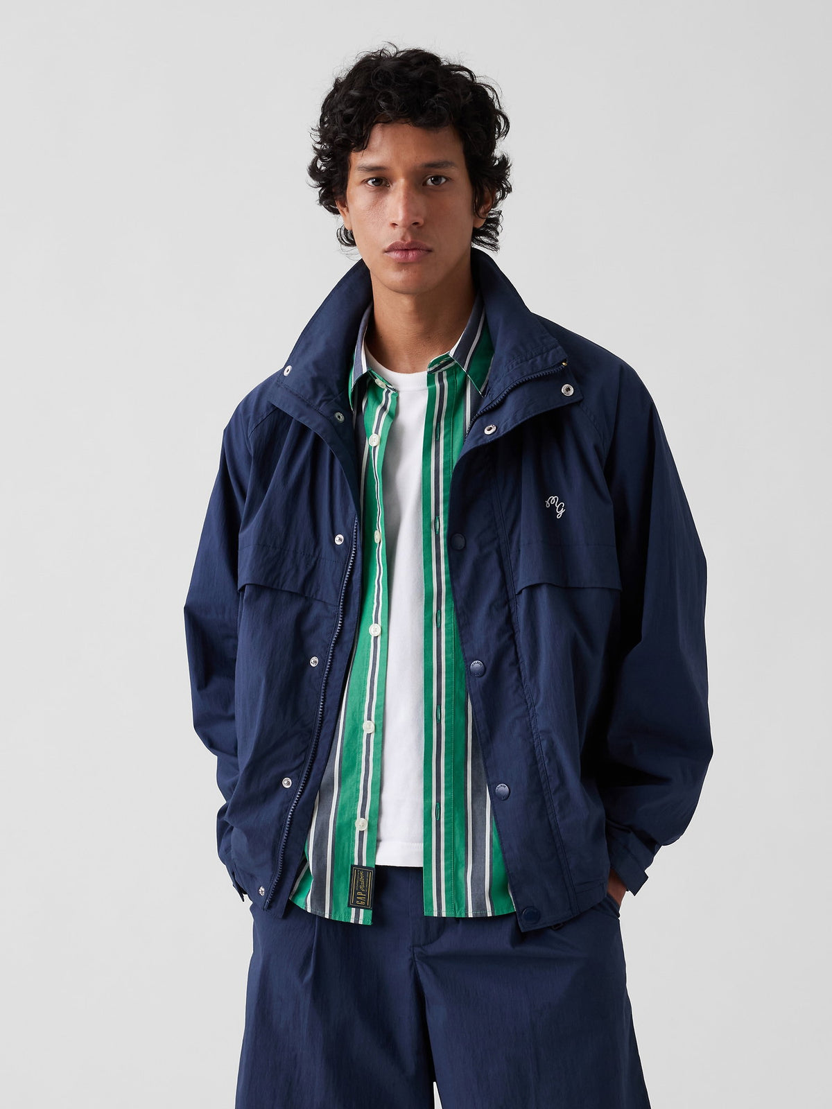 Lacivert Gap × Malbon Textured Poplin Anorak Ceket