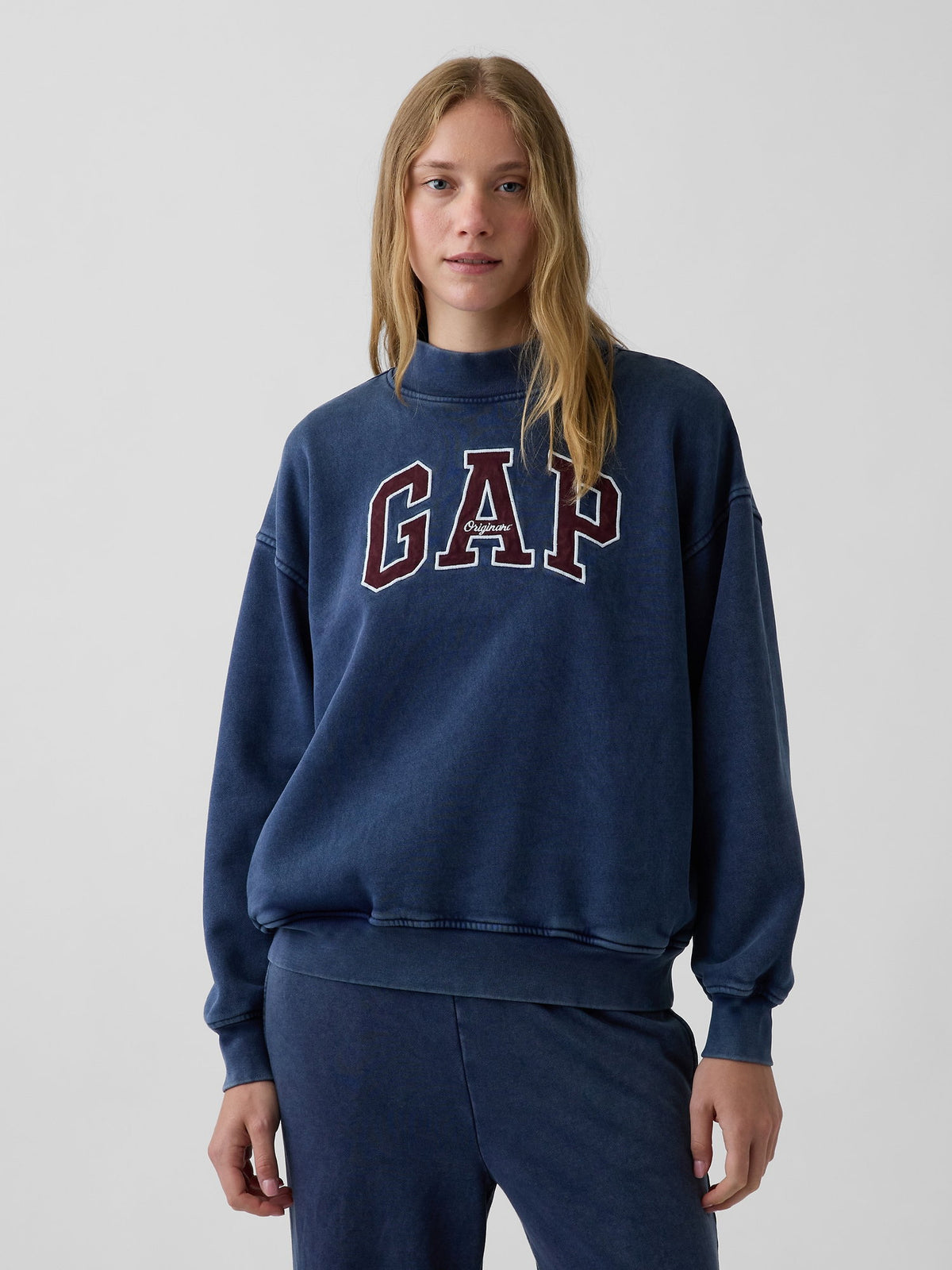 Lacivert Vintagesoft Oversized Mockneck Logo Sweatshirt