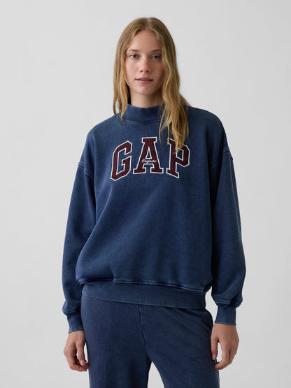 Lacivert Vintagesoft Oversized Mockneck Logo Sweatshirt