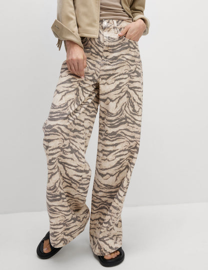 Leopar Desenli Wide Leg Jean Pantolon