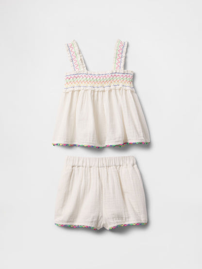 Beyaz Crinkle Gauze Outfit Set