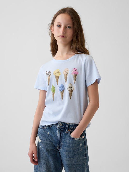 Açık Mavi Grafik Baskılı T-shirt