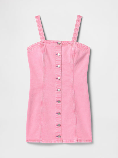 Pembe Denim Mini Elbise