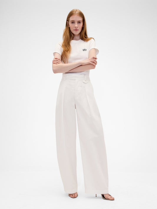 Beyaz Gap × Victoria Beckham High Rise Pileli Arc Pantolon