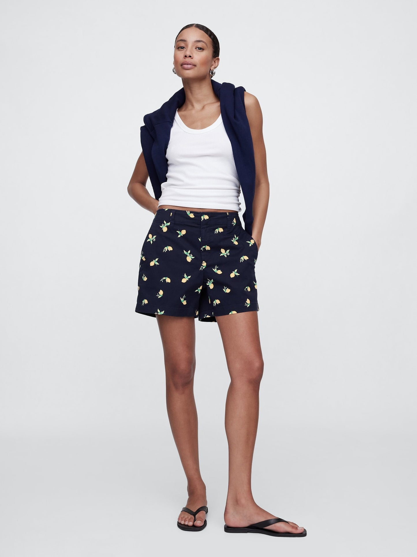 Limon Desenli Mid Rise Downtown Khaki Şort