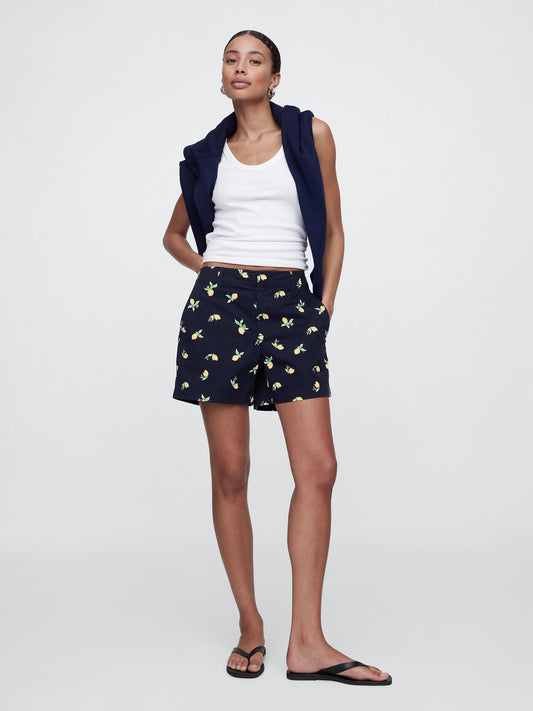 Limon Desenli Mid Rise Downtown Khaki Şort