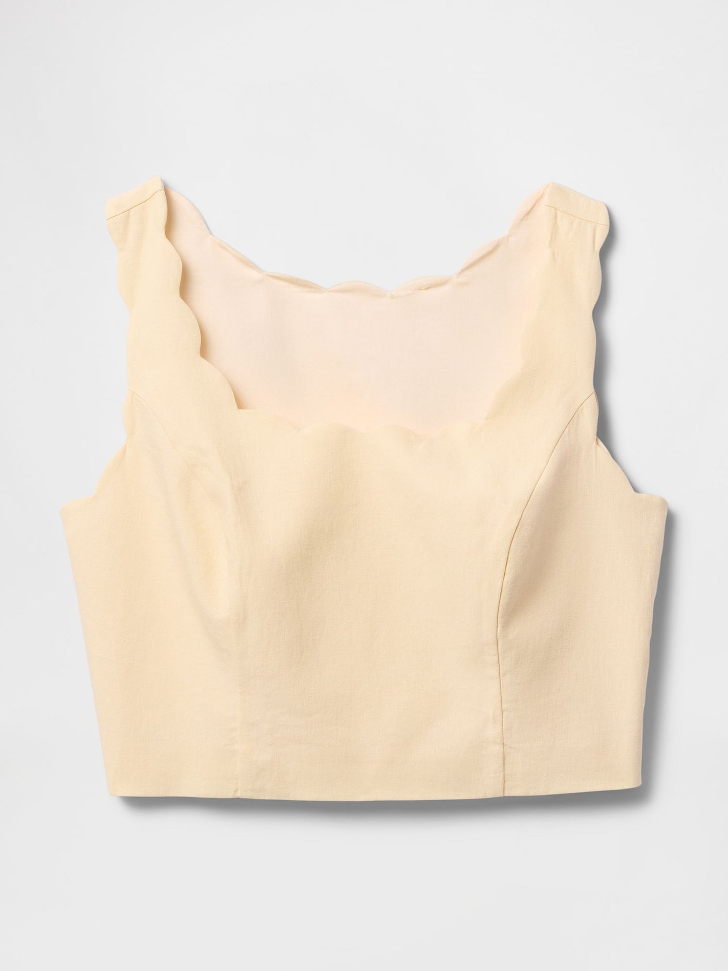 Bej Keten Karışımlı Crop Askılı Bluz