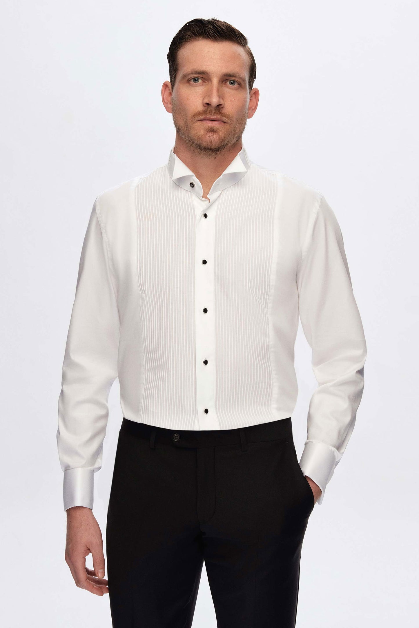 Damat Slim Fit Beyaz Jakar Desenli Smokin Gömlek