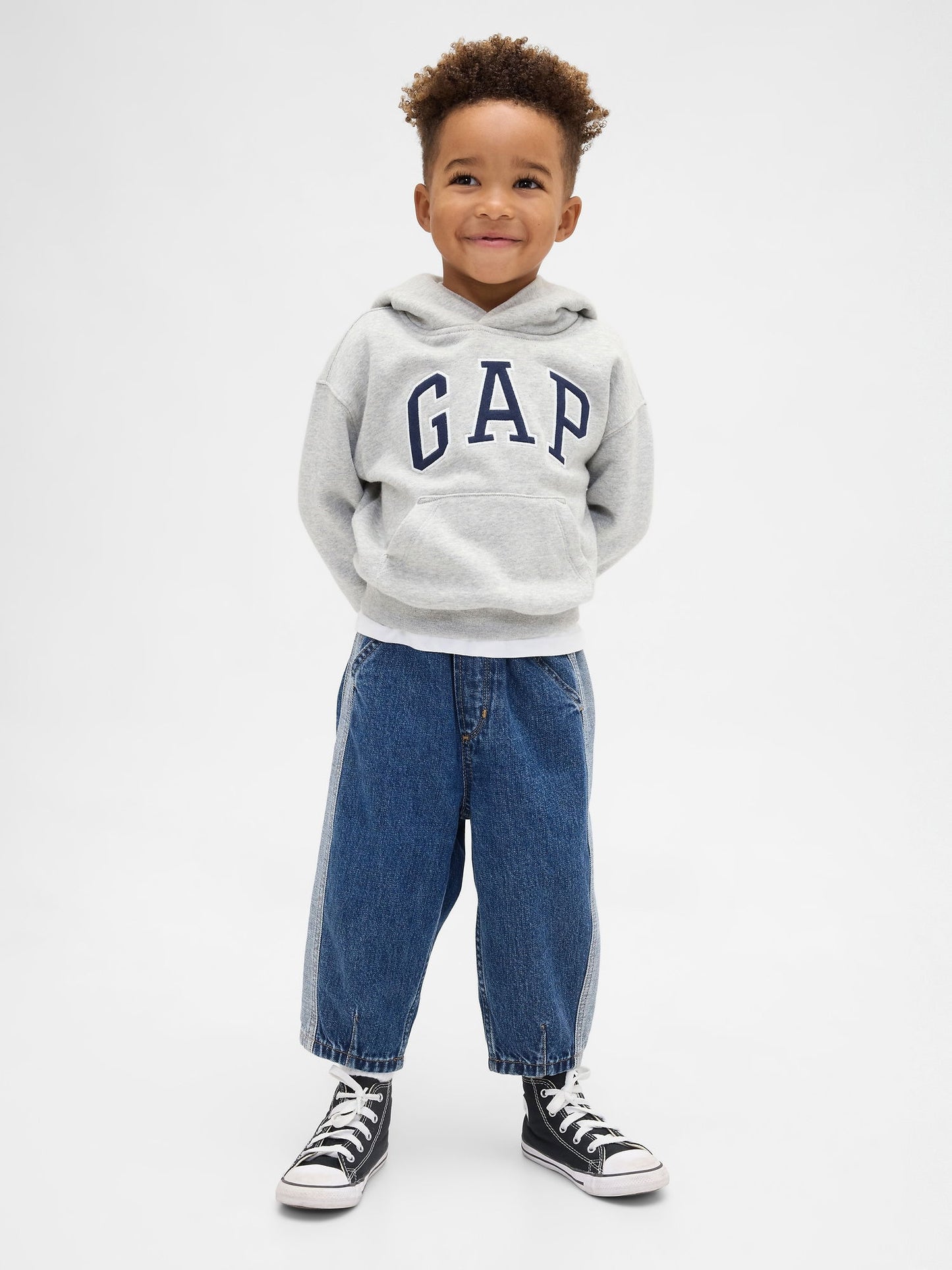 Açık Mavi Two-tone Pull-on Barrel Jean Pantolon