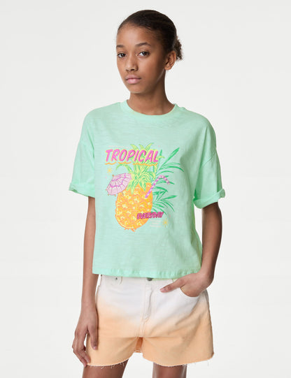 Saf Pamuklu Kısa Kollu T-shirt (6-16 Yaş)