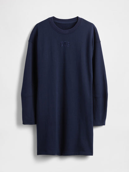 Lacivert Heavyweight Fransız Havlu Kumaş Logo Sweatshirt Elbise
