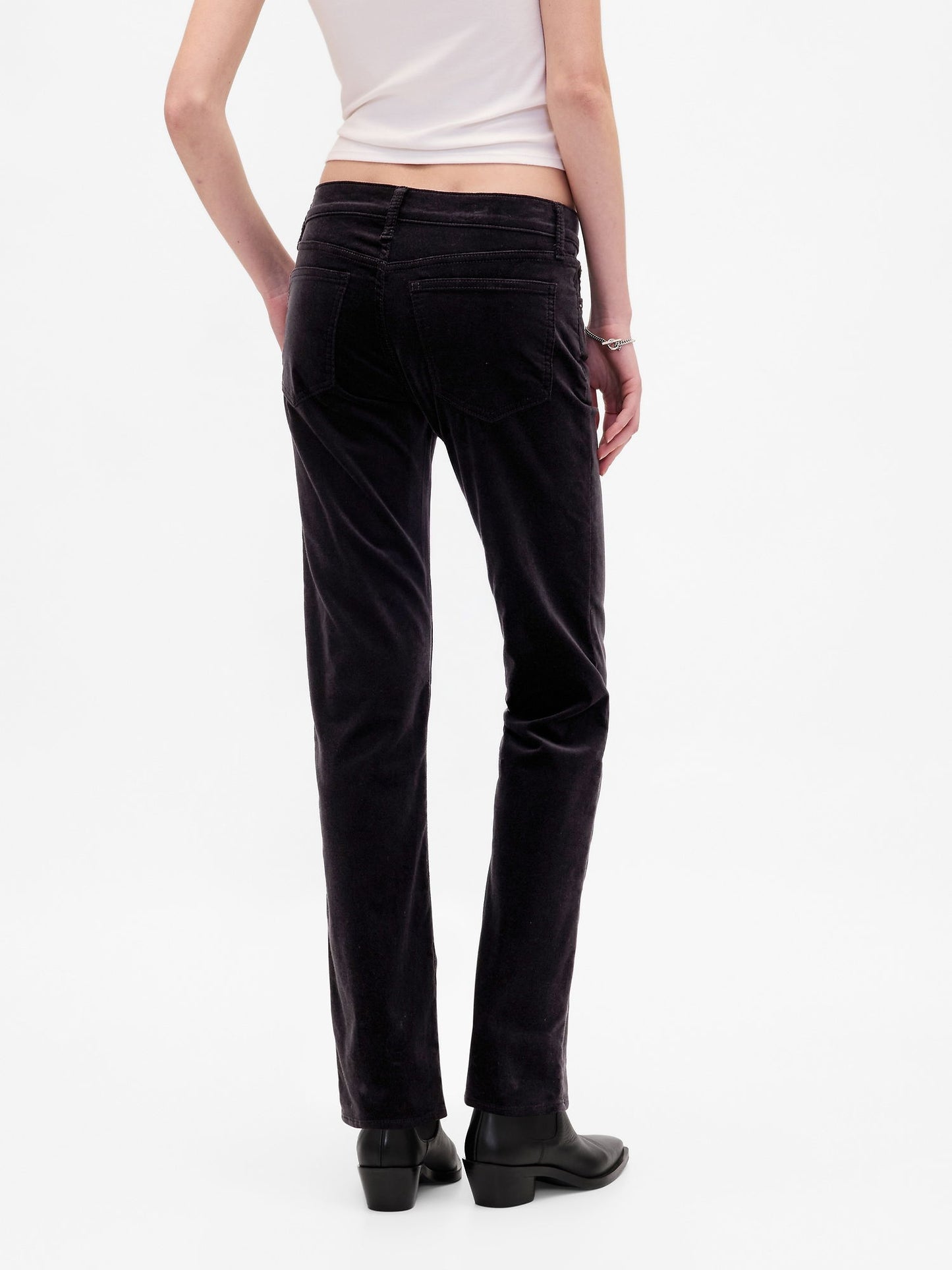 Siyah Low Rise Kadife '90s Slim Pantolon