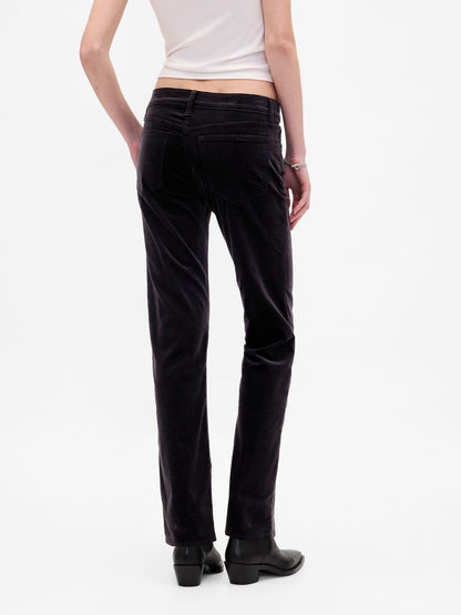 Siyah Low Rise Kadife '90s Slim Pantolon