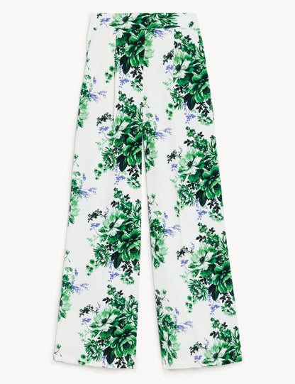 Çiçek Desenli Wide Leg Saten Pantolon