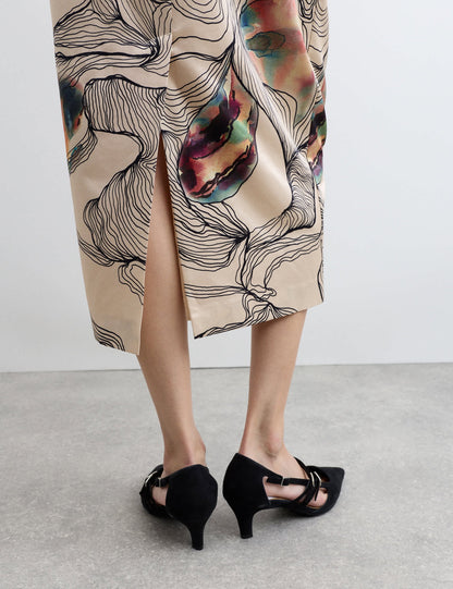 Ipek Karışımlı Baskılı Midi Etek