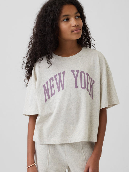 Açık Gri Oversized Grafik Baskılı T-shirt
