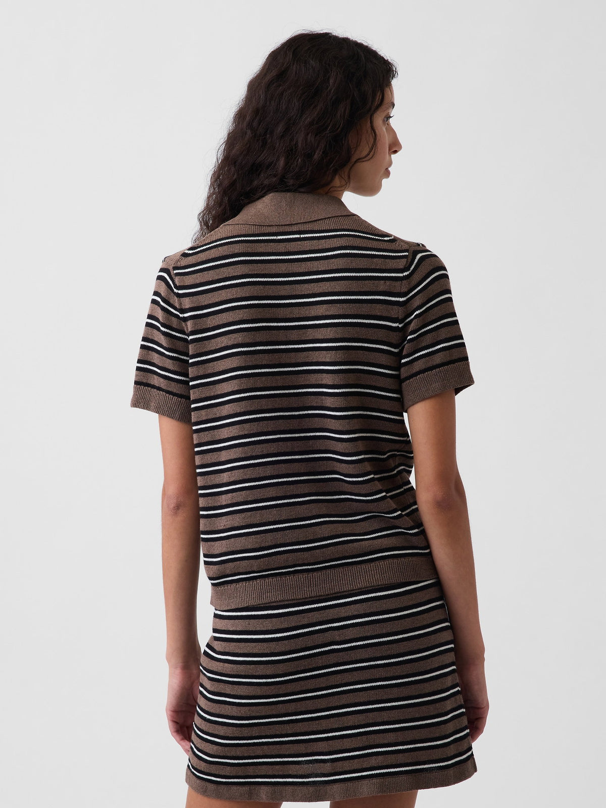 Kahverengi 100% Pamuk Çizgili Polo Triko T-shirt
