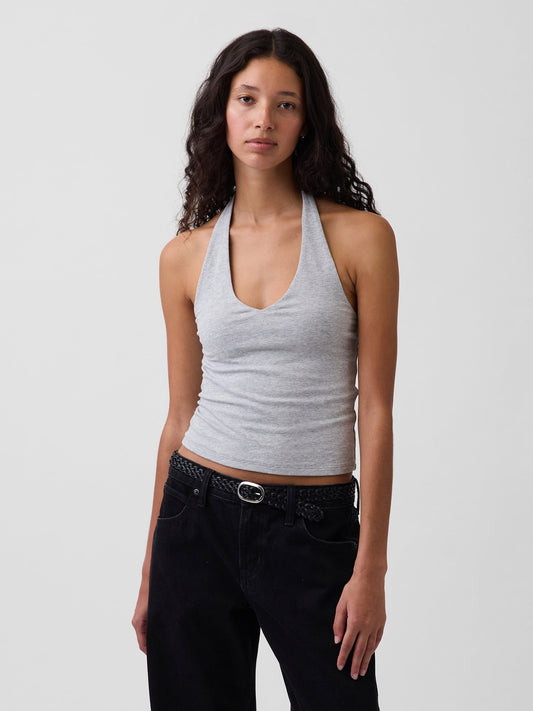 Gri Closeknit Halter Crop Bluz