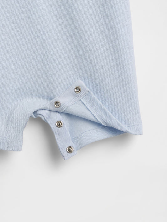 Açık Mavi Colorblock Pique Polo Şort Tulum