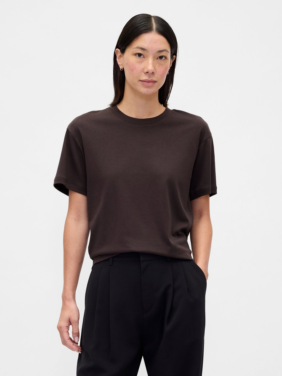 Kahverengi Supima® Pamuk Relaxed T-shirt