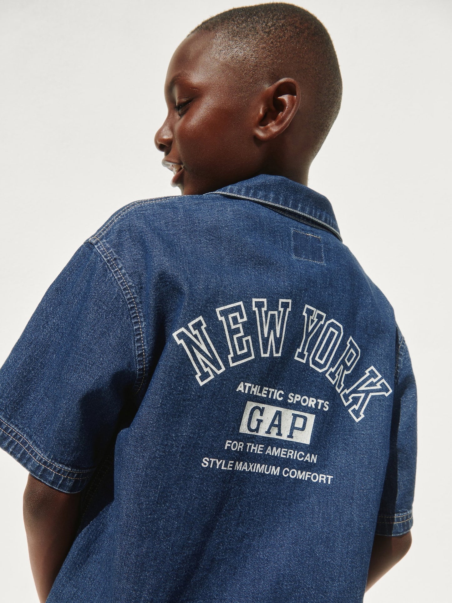 Koyu Mavi Kids Denim Relaxed New York Logo Gömlek