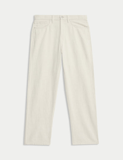 Keten Karışımlı Geniş Paça Jean Pantolon
