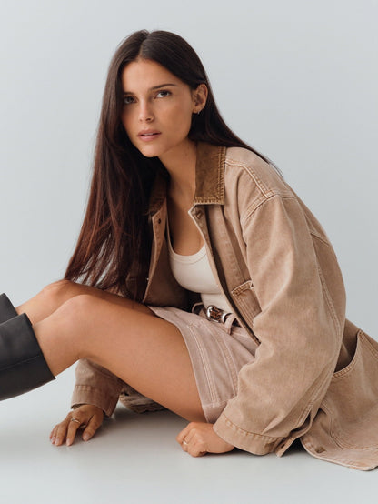 Bej Denim Barn Ceket
