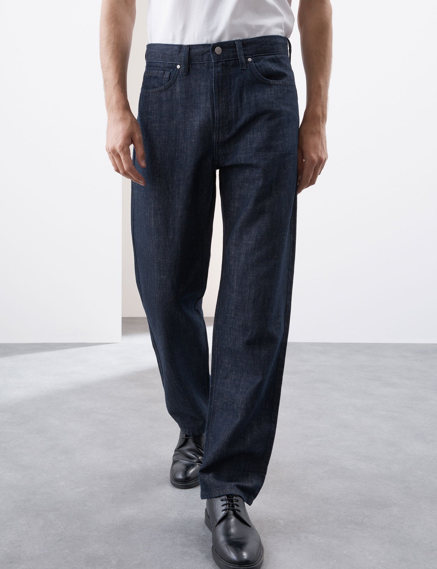 Keten Karışımlı Geniş Paça Jean Pantolon