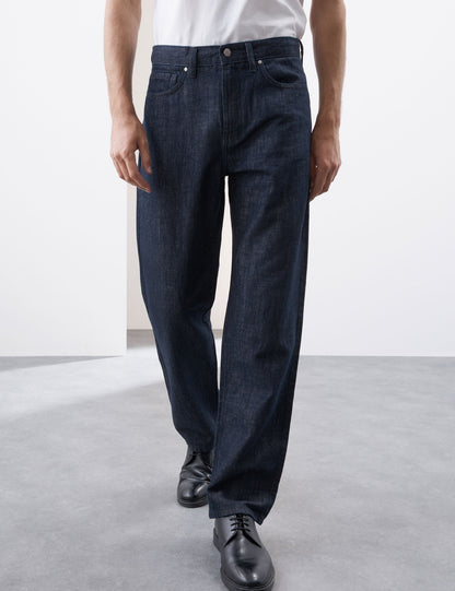 Keten Karışımlı Geniş Paça Jean Pantolon